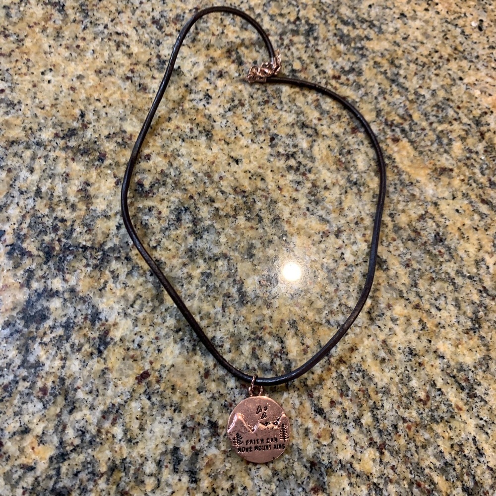 Women’s mountain necklace faux leather chain faith can move mountains necklace